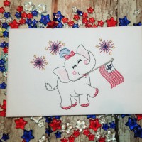 Fourth of July Elephant Machine Embroidery Design